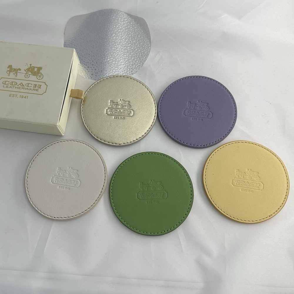 Coach Leather Coaster Set Of Five Multicolored New In Box
